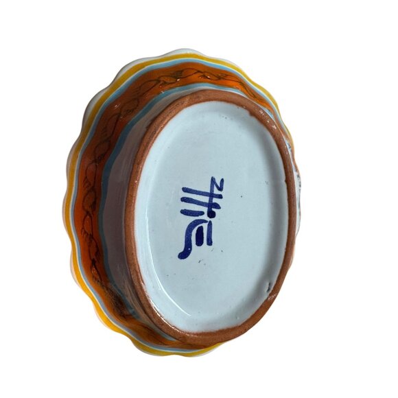 Hand-Painted Mexican Talavera Oval Dish Set Of 2 - Blue & Red Floral Design 5.5" - Picture 7 of 16